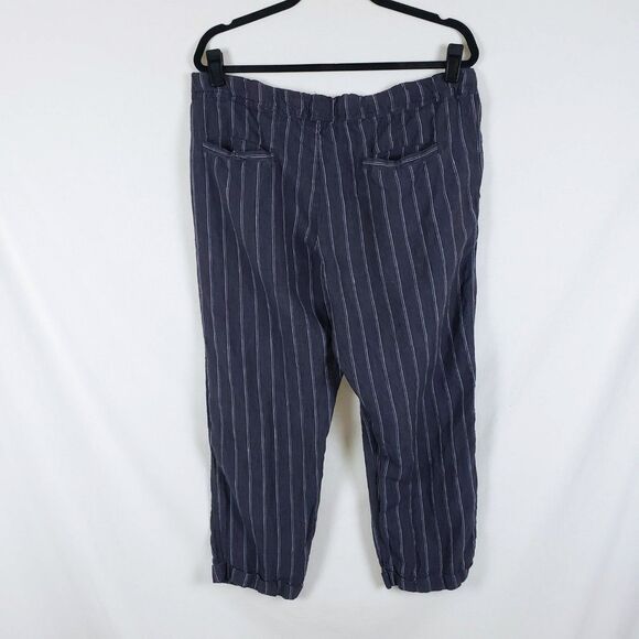 Allen Allen Striped Ankle Linen Pants Womens L Gray Coastal Scandi Minimalist - Picture 5 of 9